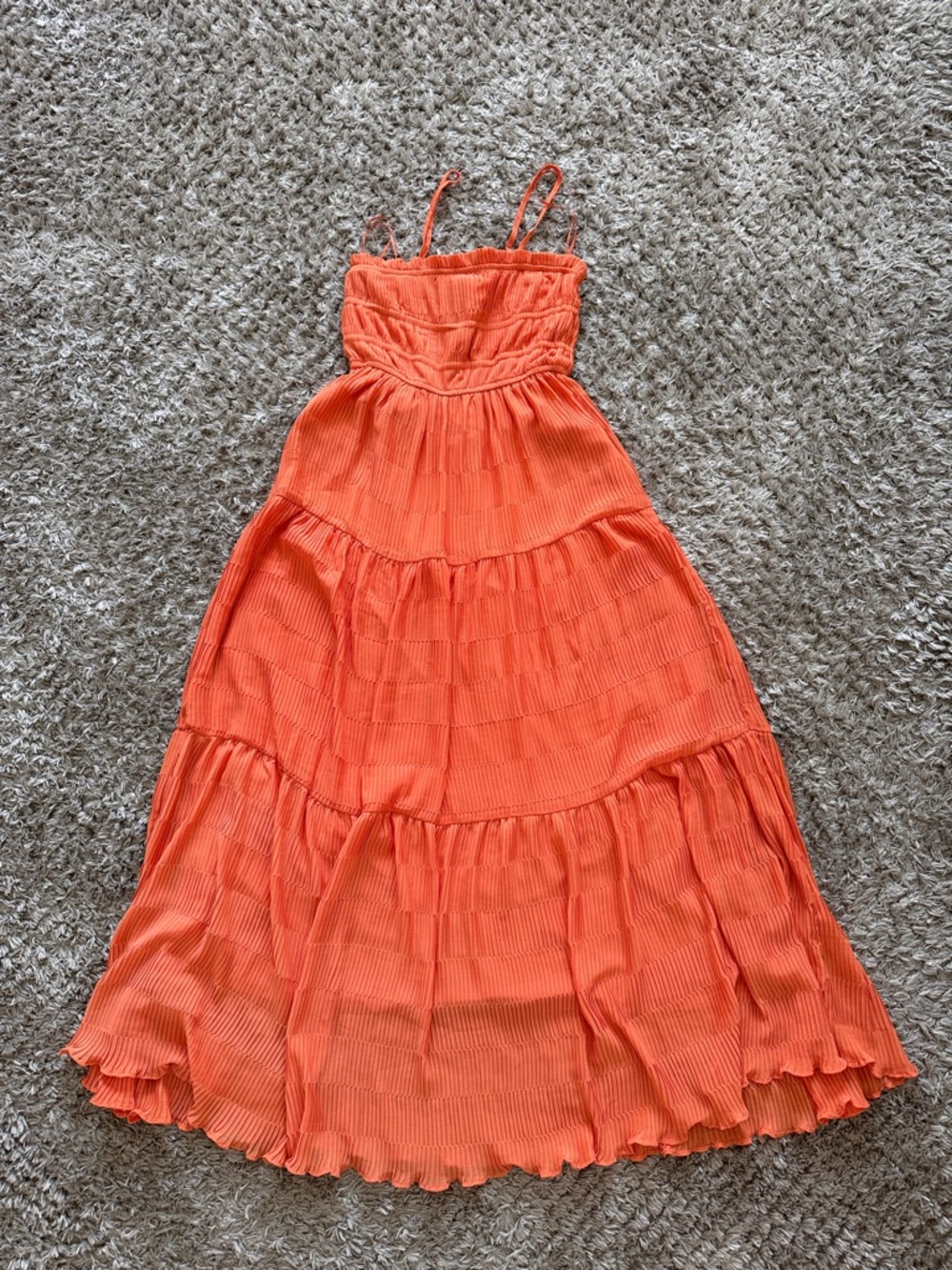 Tiered Spaghetti-Strap Sundress in Vibrant Coral